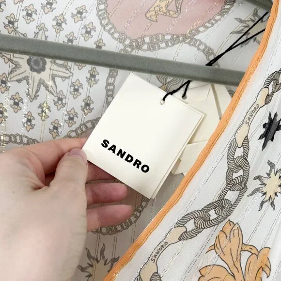 NWT Sandro Valldemossa Metallic Scarf Print Cutout Maxi Dress 36 - Picture 8 of 14